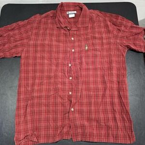 Columbia Red Plaid Soft Cotton Short Sleeve Shirt Button Up Mens 2XL Lightweight